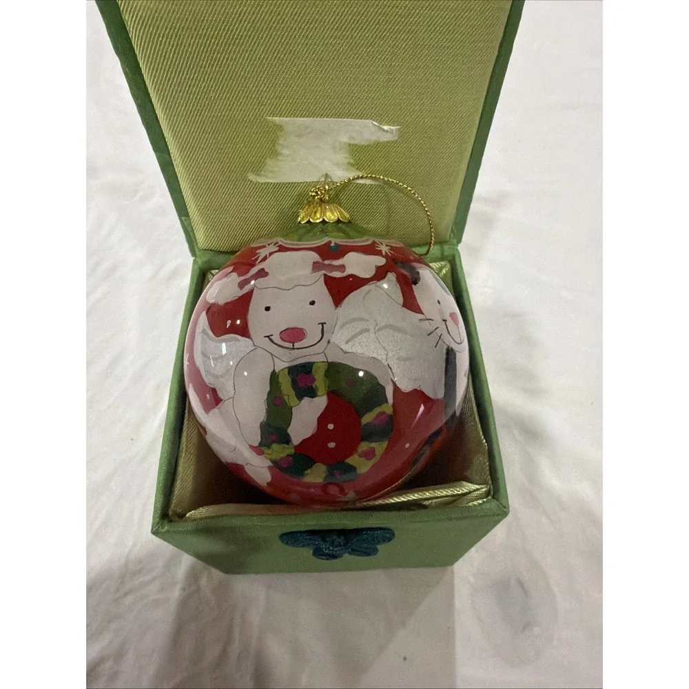 Pier One Li Bien‎ Cat Dog Lamb Angel Wings Hand Painted Glass Christmas Ornament